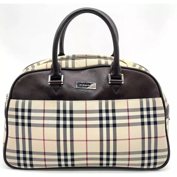 Authentic BURBERRY Nova Check Canvas x Leather Beige Boston Bag with FREE Wallet - Picture 2 of 11